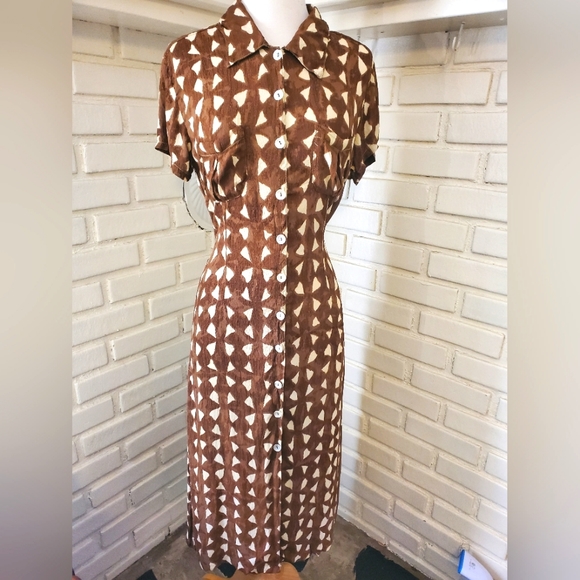 Brown and cream triangle dress soft viscose - Picture 1 of 7